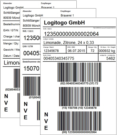 GS1-Transportetikett in verschiedenen Varianten